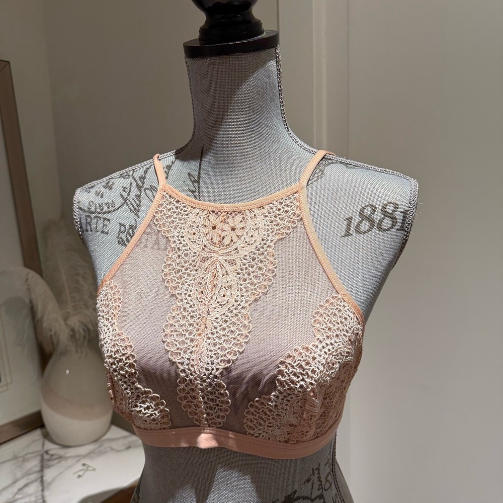 Victoria's Secret Lace Halter Bralette - Light Peach